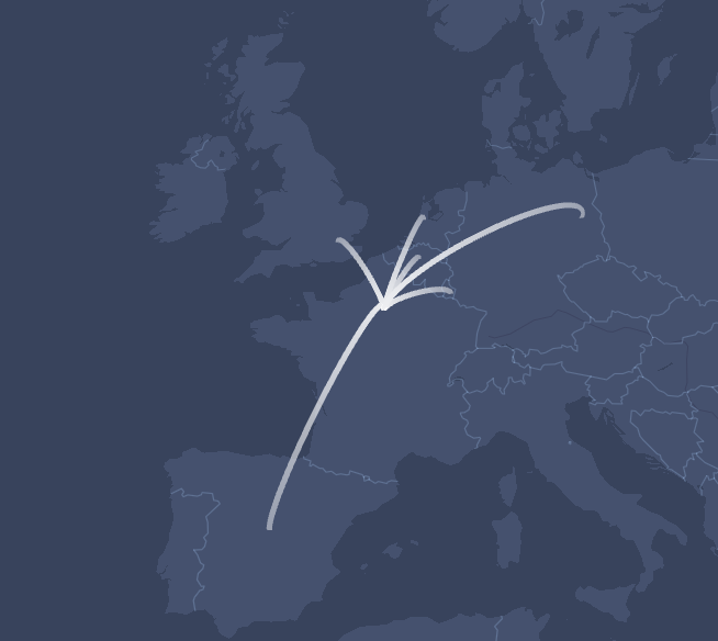 map Courtage céréales & oléagineux en France, UK, Espagne, Allemagne & BeNeLux